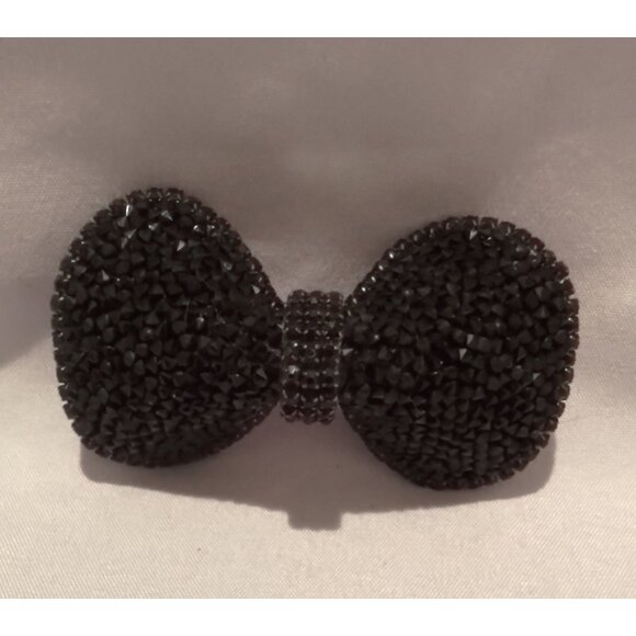 Vintage Black Rhinestone Crystal Bow Hair Clip Barrette - Picture 1 of 3